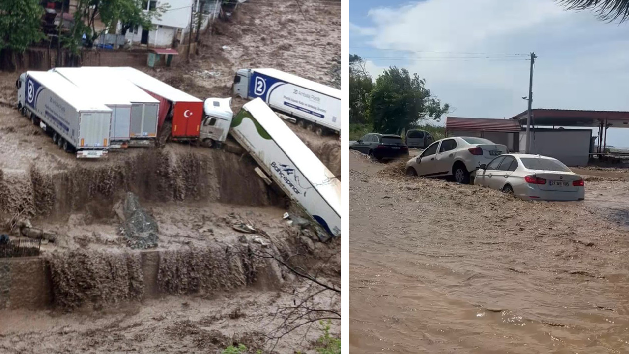 Meteoroloji Uyardı, Felaket Geldi! TIR'lar Sel Sularına Böyle Teslim Oldu!